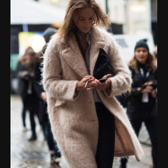 H&M Wool Alpaca Mohair Poly Blend Fuzzy Baby Pink Pocketed Teddy Coat women 10 - Picture 13 of 15